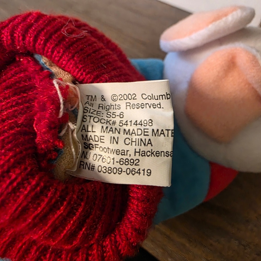 VTG RARE Stuart Little Plush‎ Slippers Kids Size S5-6 Columbia TriStar - Picture 6 of 6